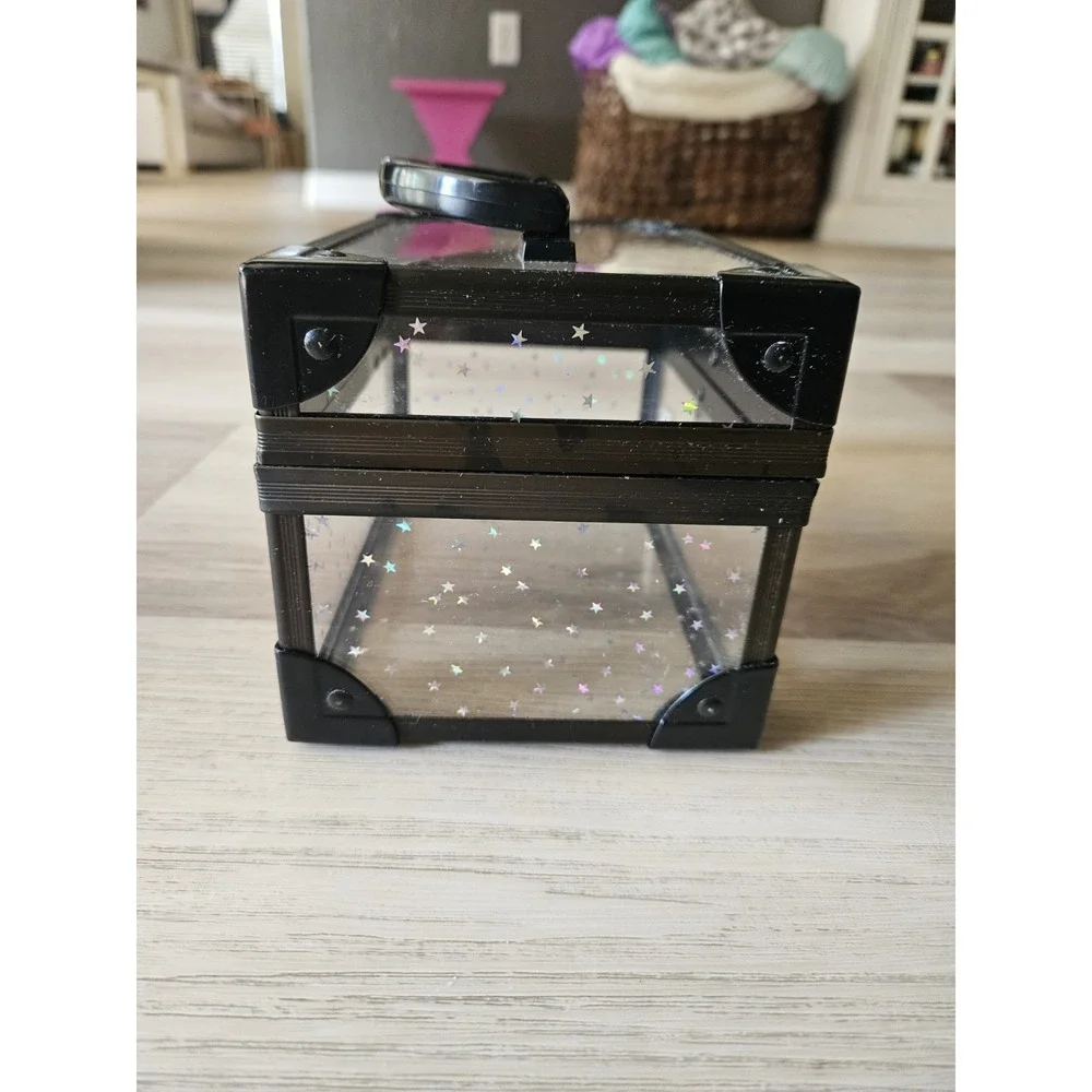Vintage Caboodles Clear Acrylic Holographic Star Mini Train Case Makeup Box 7x5